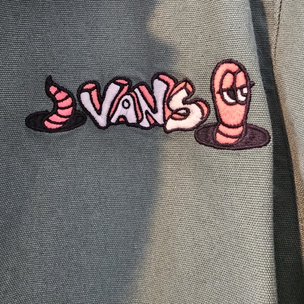 Vans Olive Green Coach Jacket Small Embroidered Logo Streetwear - Picture 4 of 5